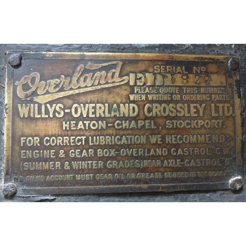 37 - 1922 WILLYS OVERLAND CROSSLEY Registration Number: YI 2409Chassis Number: ED1922Recorded Mileage: N/... 