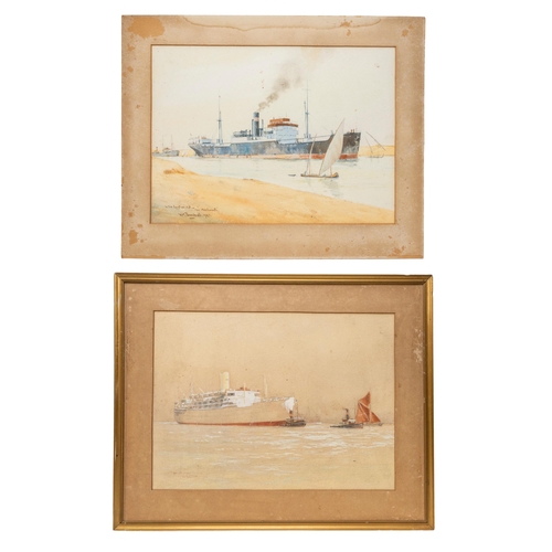 77 - WILLIAM MINSHALL BIRCHALL (1884-1941) TWO NAUTICAL WATERCOLOURS, entitled 'In the Egyptian cut Clan ... 