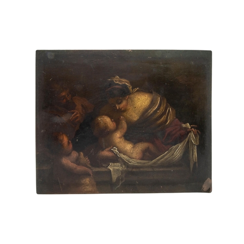 88 - ITALIAN SCHOOL (18TH/19TH CENTURY) OIL PAINTING ON COPPER PANEL, depicting mother swaddling infants1... 