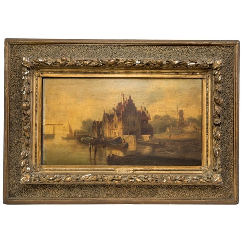 80 - JAN VAN HOOM (20TH CENTURY) A PAIR OF CANAL SCENE OIL PAINTINGS, on chamfered panels, inscribed Van ... 