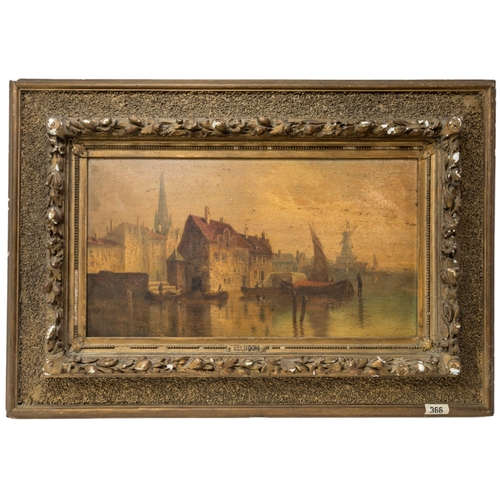 80 - JAN VAN HOOM (20TH CENTURY) A PAIR OF CANAL SCENE OIL PAINTINGS, on chamfered panels, inscribed Van ... 