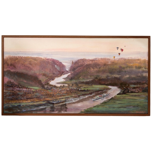 82 - DENNIS LEWIS (BRITISH, 20TH CENTURY) 'EARLY START' (1992) ACRYLIC/CANVAS, depicting the Avon Gorge, ... 