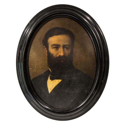 103 - A 19TH CENTURY PORTRAIT OIL PAINTING ON CANVAS, depicting a bearded gentleman in jacket and tie, uns... 