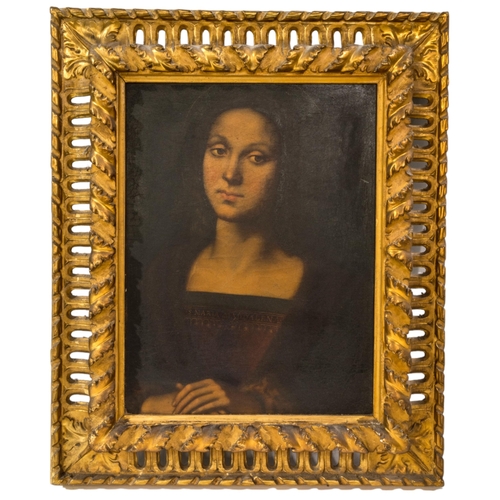 87 - AFTER PERUGINO, A PORTRAIT OLEOGRAPH PICTURE ON CANVAS OF MARY MAGDALENE, depicted in penitent repos... 