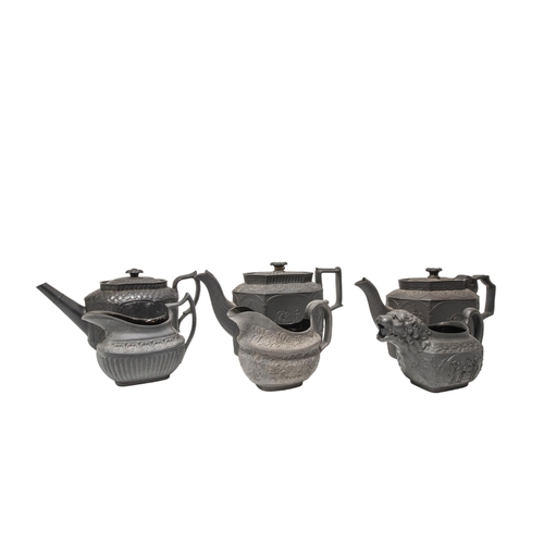 301 - A COLLECTION OF BLACK BASALT WARE, MID 19TH CENTURY AND LATER, the lot includes three octagonal teap... 