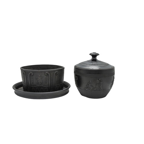 301 - A COLLECTION OF BLACK BASALT WARE, MID 19TH CENTURY AND LATER, the lot includes three octagonal teap... 