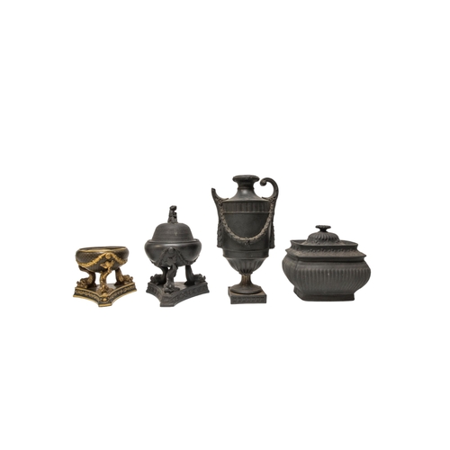 301 - A COLLECTION OF BLACK BASALT WARE, MID 19TH CENTURY AND LATER, the lot includes three octagonal teap... 