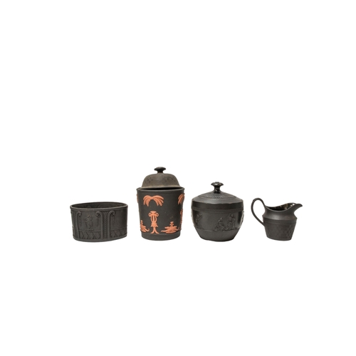 301 - A COLLECTION OF BLACK BASALT WARE, MID 19TH CENTURY AND LATER, the lot includes three octagonal teap... 