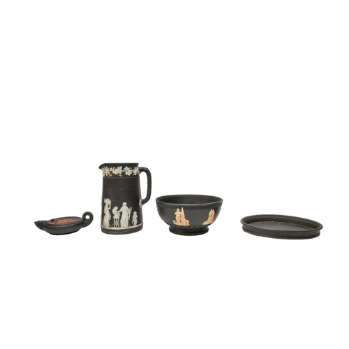 301 - A COLLECTION OF BLACK BASALT WARE, MID 19TH CENTURY AND LATER, the lot includes three octagonal teap... 