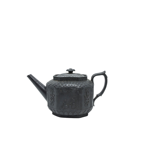 301 - A COLLECTION OF BLACK BASALT WARE, MID 19TH CENTURY AND LATER, the lot includes three octagonal teap... 