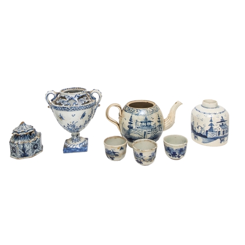 304 - A MIXED GROUP OF DELFT WARES, PREDOMINANTLY 19TH CENTURY, the lot includes a heart shaped tulip vase... 