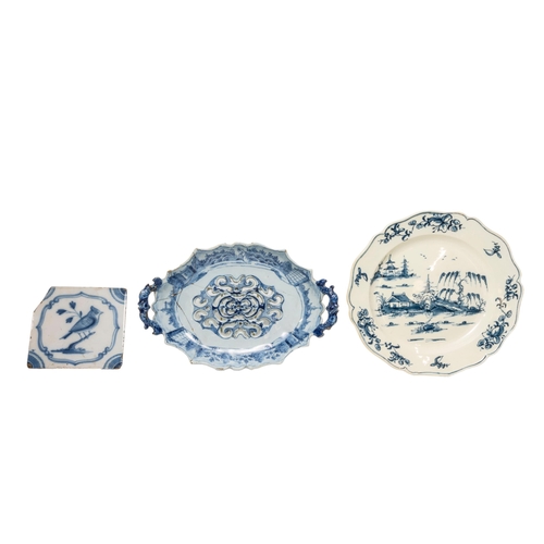 304 - A MIXED GROUP OF DELFT WARES, PREDOMINANTLY 19TH CENTURY, the lot includes a heart shaped tulip vase... 