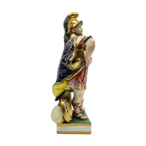 415 - A BLOOR DERBY PORCELAIN FIGURE OF ROMAN CENTURION, EARLY 19TH CENTURY, modelled standing clutching h... 