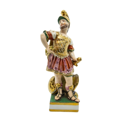 415 - A BLOOR DERBY PORCELAIN FIGURE OF ROMAN CENTURION, EARLY 19TH CENTURY, modelled standing clutching h... 