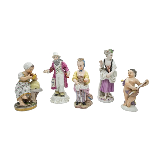 417 - A MIXED GROUP OF FIVE PORCELAIN FIGURES, 18TH/19TH CENTURY, the lot includes a figurine of a girl, m... 