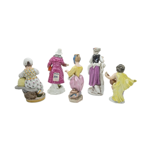 417 - A MIXED GROUP OF FIVE PORCELAIN FIGURES, 18TH/19TH CENTURY, the lot includes a figurine of a girl, m... 