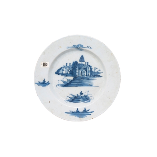 280 - THREE LARGE DELFT DISHES, 18TH CENTURY, consisting of two dishes painted with traditional rural scen... 