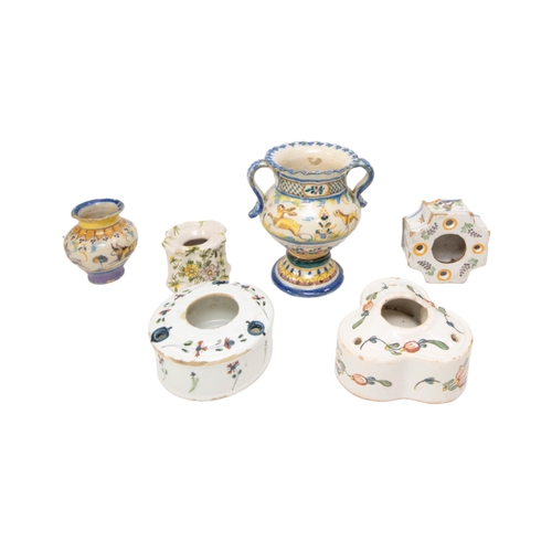 324 - A MIXED GROUP OF POLYCHROME DELFT AND CONTINENTAL FAIENCE WARE, LATE 18TH AND 19TH CENTURY, the lot ... 