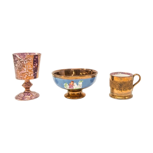 320 - A MIXED GROUP OF 19TH CENTURY LUSTRE GLAZE CERAMICS, the lot including a transfer printed Sunderland... 