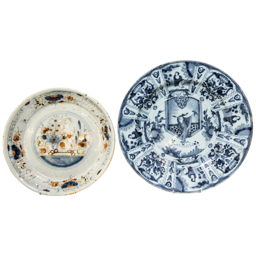 285 - A MIXED GROUP OF FOUR DUTCH DELFT DISHES, 17TH/18TH CENTURY, the lot includes a polychrome dish and ... 