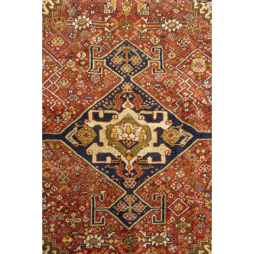 253 - A HAND KNOTTED PERSIAN WOOL RUG, LATE 19TH / EARLY 20TH CENTURY, probably Shiraz (A.F)157 x 121 cm... 