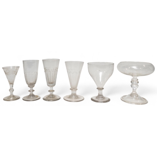 147 - A LARGE MIXED GROUP OF STEMMED GLASSES AND TUMBLERS, PREDOMINANTLY 18TH/19TH CENTURY, the group incl... 