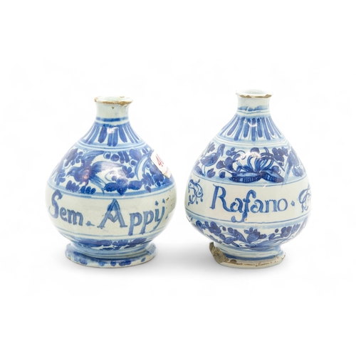 154 - TWO PHARMACY BOTTLES17th / 18th century, together with a Savona plate inscribed 'SERGIVS GALBA CAESA... 