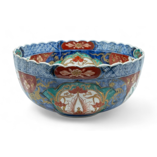 189 - A GROUP OF FOUR JAPANESE IMARI BOWLSLATE EDO / MEIJI PERIODlargest 27.5cm diam, smallest, 28cm diam;... 