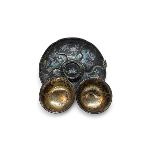 247 - A CHINESE LAC BURGUETTE CUP AND STANDKANGXI PERIOD (1662-1722)together with ANOTHER MATCHING CUP (3)... 