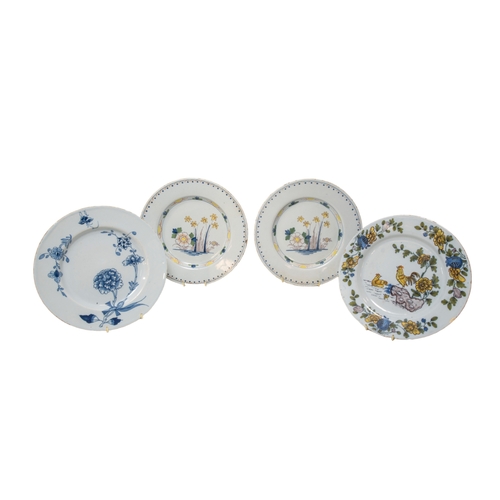 287 - A LIVERPOOL DELFT PLATECirca 1760, painted in Fazakerley palette with chickens in a landscape, paint... 