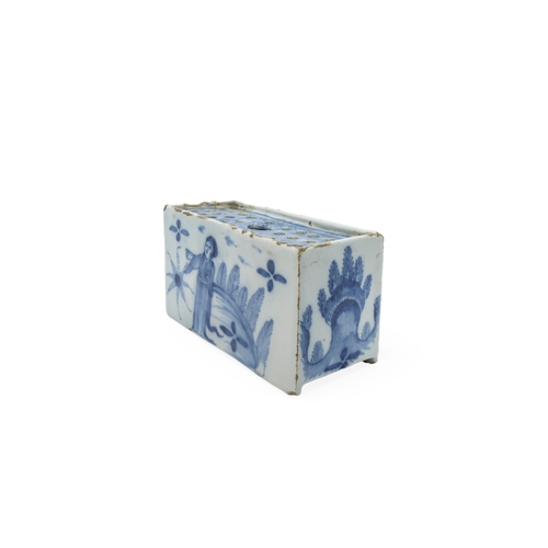 288 - A DELFT FLOWER BRICK18th century, 14cms wide and a polychrome tile