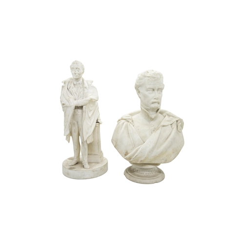 347 - A PARIAN FIGURE OF WELLINGTON19th century, 27cms,  together with a bust of Campbell, a small neo-cla... 