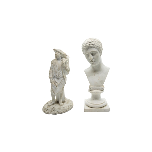 347 - A PARIAN FIGURE OF WELLINGTON19th century, 27cms,  together with a bust of Campbell, a small neo-cla... 