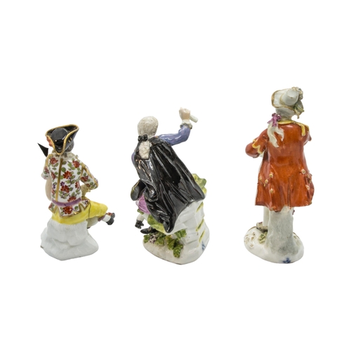 441 - THREE MEISSEN FIGURES18th century, tallest is 14cms high. (AF)