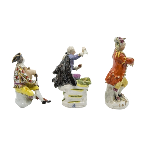 441 - THREE MEISSEN FIGURES18th century, tallest is 14cms high. (AF)