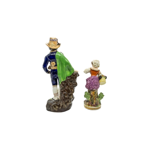 442 - A DERBY FIGURE OF A FEMALE GARDENERLate 18th century, together with a Chamberlain figure of a Tyrole... 