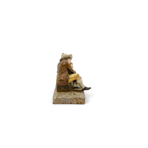 443 - A 19TH CENTURY FIGURAL GROUPA boy sleeping next to a performing monkey, 13cms wide