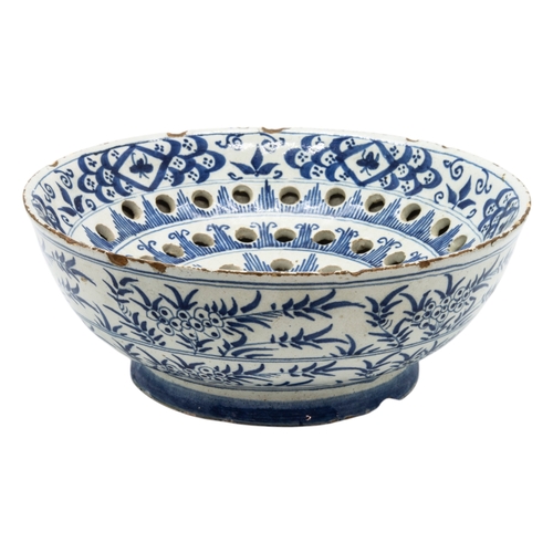 290 - A DELFT TEAPOTMid 18th century, together with a delft colander and a delft bowl, the bowl marked '3'... 