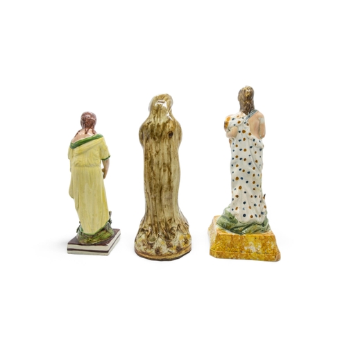 448 - THREE PEARLWARE FIGURESEarly 19th century, tallest is 23cms high