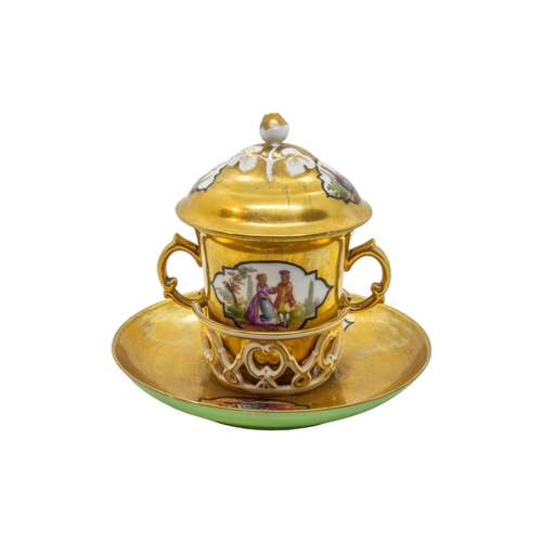 460 - A HELENA WOLFSON CHOCOLATE CUP19th century, together with a single cup, 13cms high.