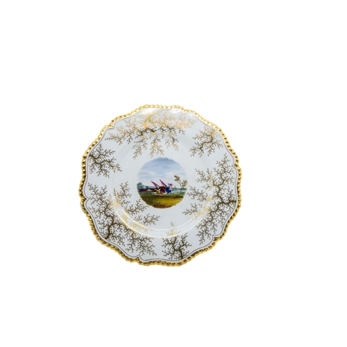 464 - A PAIR OF CHAMBERLAIN ARMORIAL PLATES AND TWO FLIGHT AND BARR PLATESEarly 19th century, 21cms wide... 