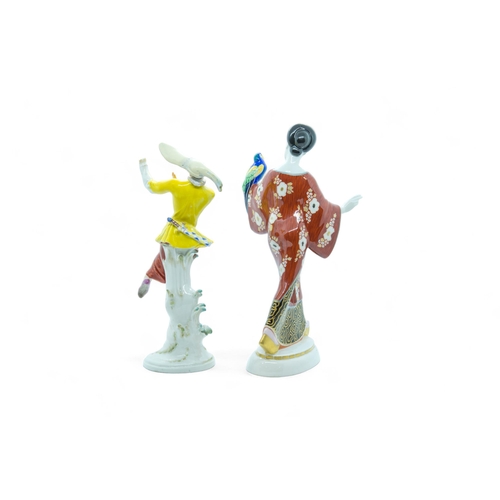 483 - A 20TH CENTURY MEISSEN COMEDIA DEL ARTE FIGURETogether with a KPM figure of 'The Chinese Woman', tal... 