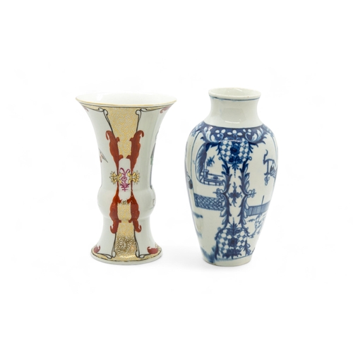 484 - TWO 18TH CENTURY VASES, PROBABLY WORCESTEReach decorated in chinoiserie taste, tallest is 16cms high... 