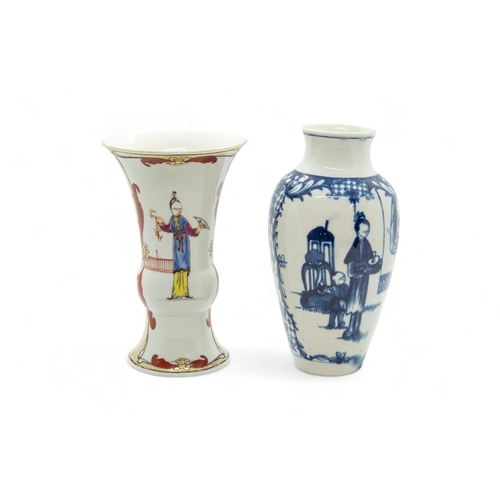 484 - TWO 18TH CENTURY VASES, PROBABLY WORCESTEReach decorated in chinoiserie taste, tallest is 16cms high... 