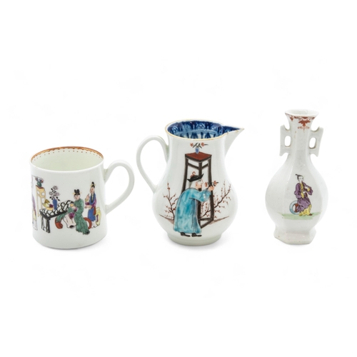 486 - AN 18TH CENTURY WORCESTER MINIATURE VASE1750s, together with a similar small tankard and a sparrow b... 