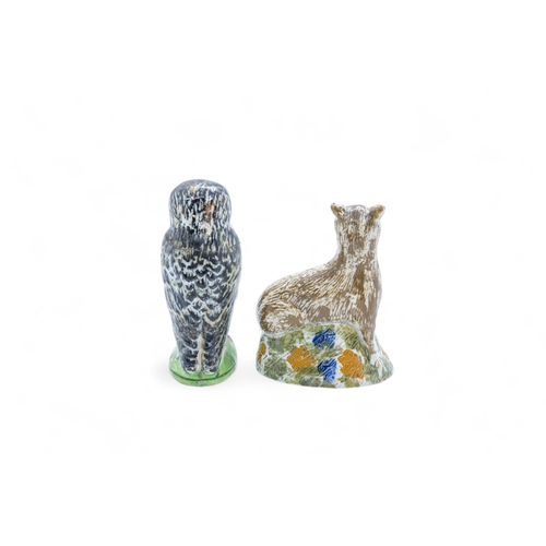 538 - A WHEILDON TYPE FIGURE OF A FOXCirca 1800, together with another figure of an owl, fox is 11cms high... 