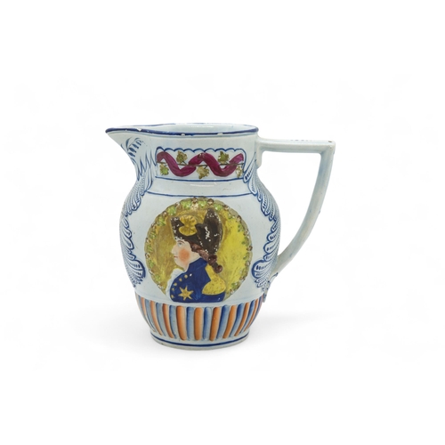 508 - A PEARLWARE PUZZLE JUG DATED 1826Molded with bust portraits of Louis XVI, Marie Antoinette and the D... 