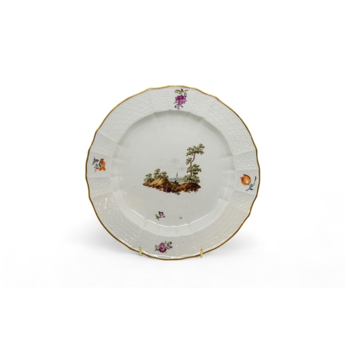 512 - TWO 18TH CENTURY FURSTENBERG PLATES AND TWO SOUP PLATEStogether with a Vienna plate and a Meissen do... 