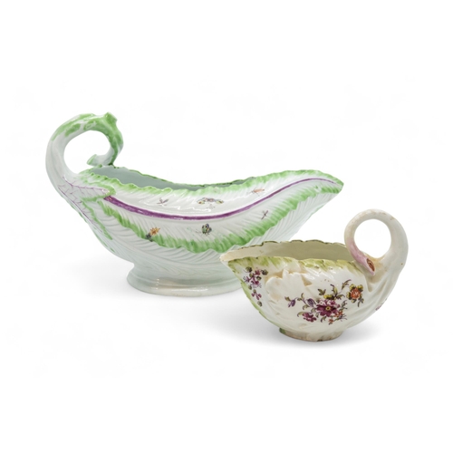 336 - A WORCESTER LEAF SHAPED SAUCE BOATMid 18th century, together with another, probably Chelsea example,... 