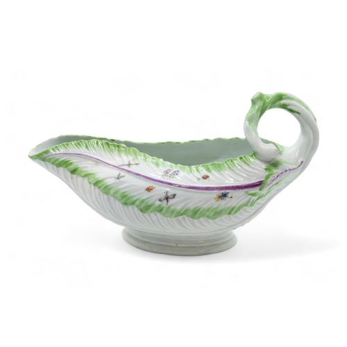 336 - A WORCESTER LEAF SHAPED SAUCE BOATMid 18th century, together with another, probably Chelsea example,... 